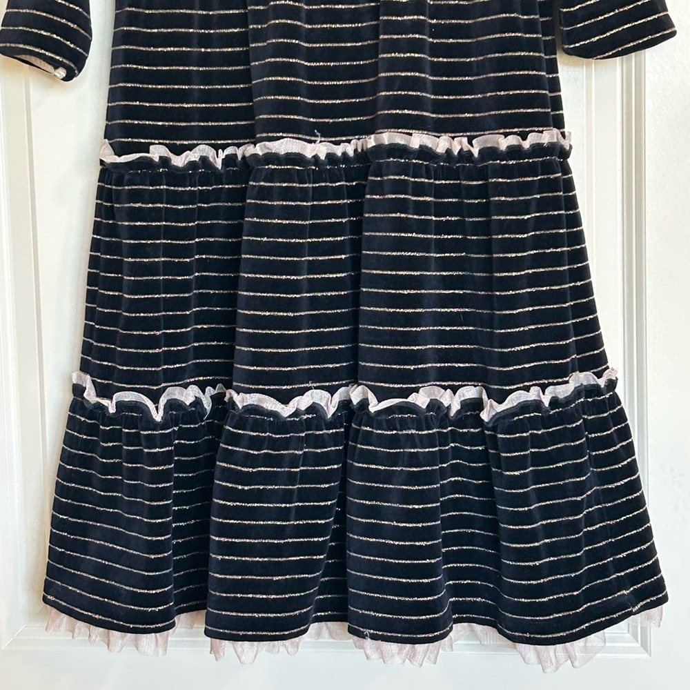 Sz8 Hanna Andersson Striped Lurex Velour Dress - Picture 2 of 7